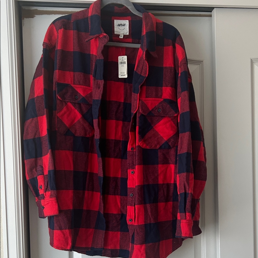 Aerie Red and Navy Checkered Top